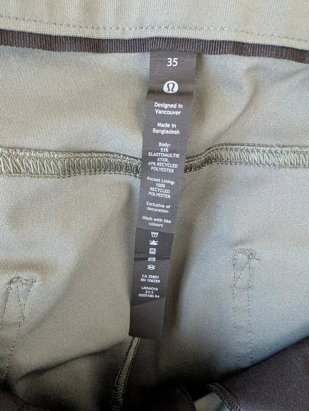 Lululemon Athletic Men's Green Stretch Chinos 35 Warpstene LM5AO1S